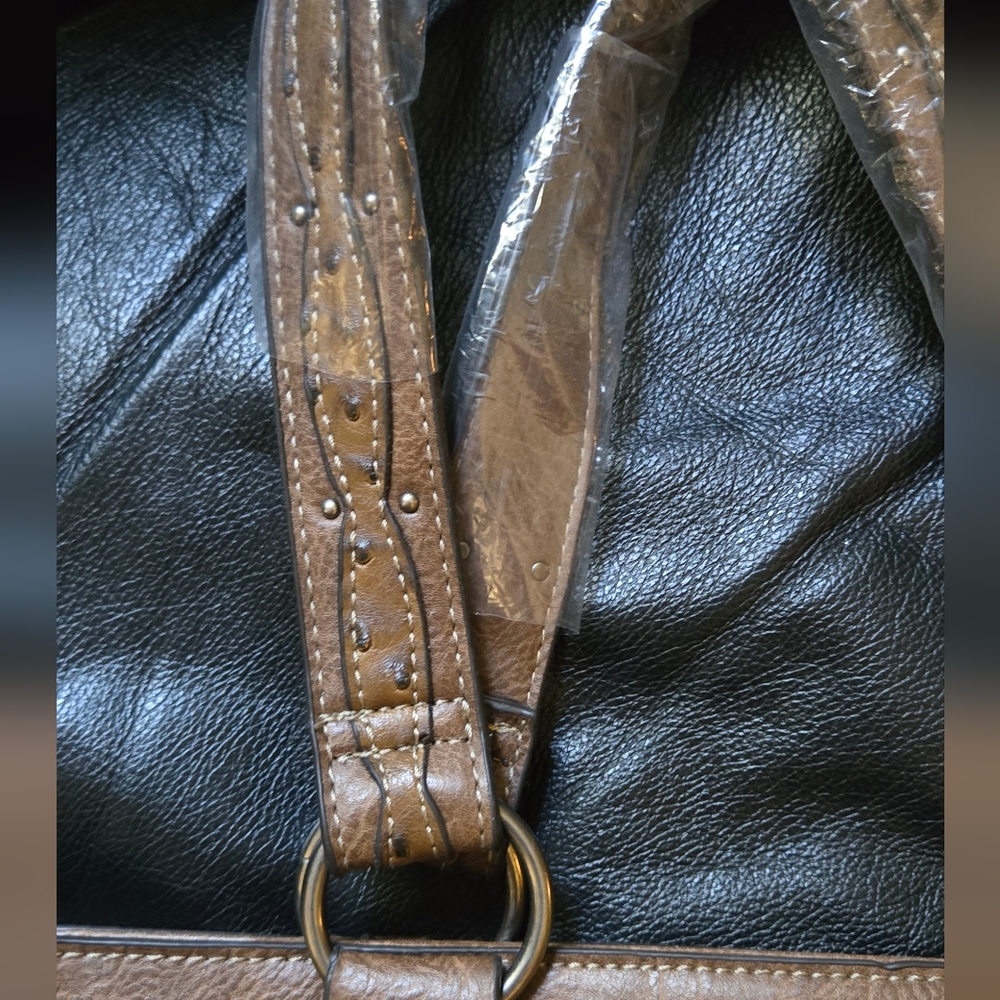 Justin Boots Brown Concealed Carry Ostrich Leather Shoulder Bag 15"×12"×5" NWT - Picture 6 of 11